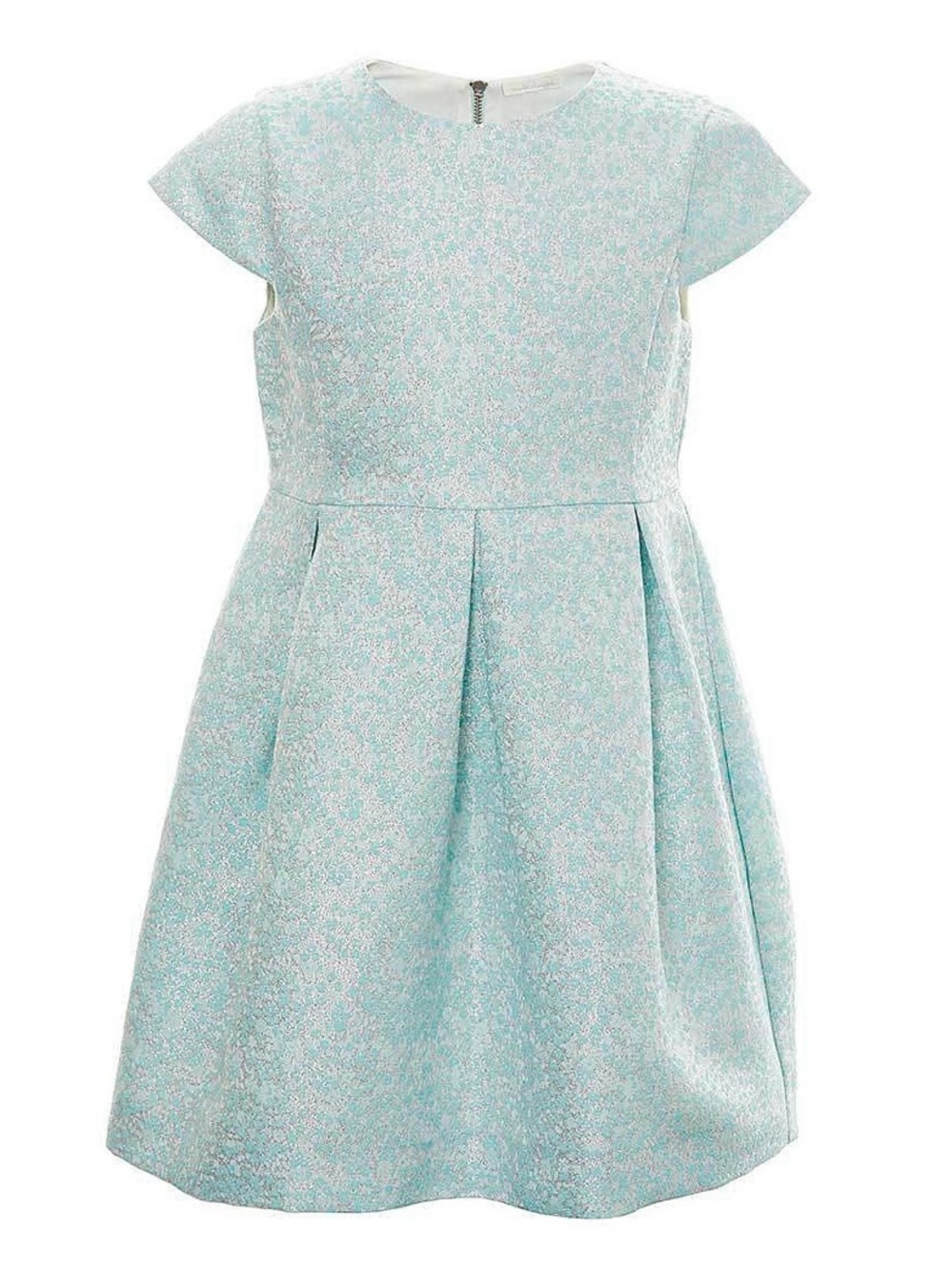 Marie Chantal Girls Effie Brocade/Jacquard Dress, Mint Blue and Silver, Size 8Y